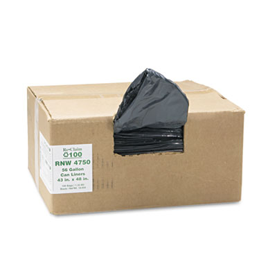 Earthsense Commercial
Recycled Can Liners, 56 gal,
1.25 mil, 43 x 48, Black,
100/Carton