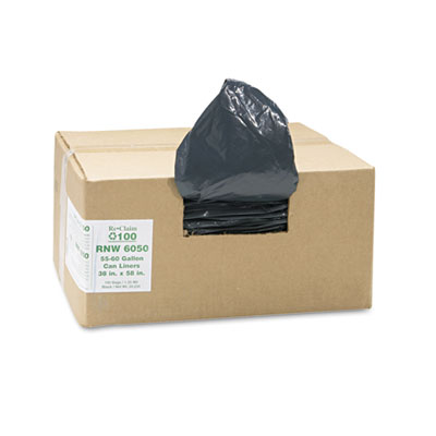 Earthsense Commercial
Recycled Can Liners, 55-60
gal, 1.25 mil, 38 x 58,
Black, 100/Carton