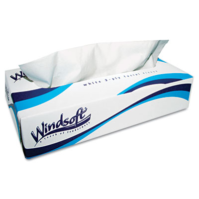 Windsoft Facial Tissue in Pop-Up Box, 2-Ply, White,