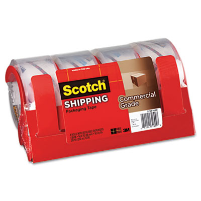 Scotch 3750 Commercial Grade
Packaging Tape w/Dispenser,
1.88&quot; x 54.6yds, Clear, 4/Pack