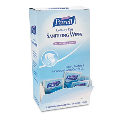 PURELL Cottony Soft
Individually Wrapped Hand
Sanitizing Wipes, 5&quot; x 7&quot;,
White, Unscented