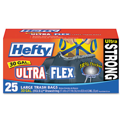 Hefty Ultra Flex Waste Bags,
30 Gallon, 30 x 33, 1.3 mil,
Black