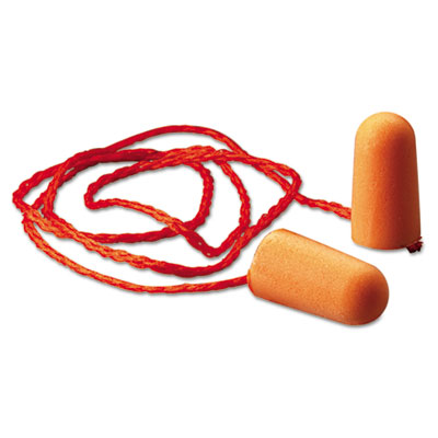 3M Foam Single-Use Earplugs, Corded, 29NRR, Orange