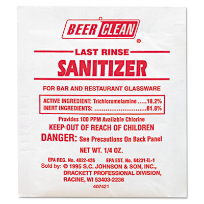 Diversey Beer Clean Last
Rinse Glass Sanitizer,
Powder, 1/4 oz. Packet