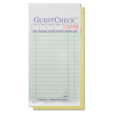 National Checking Company
Two-Part Carbon GuestCheck
Pad, 3 1/2 x 6 3/4