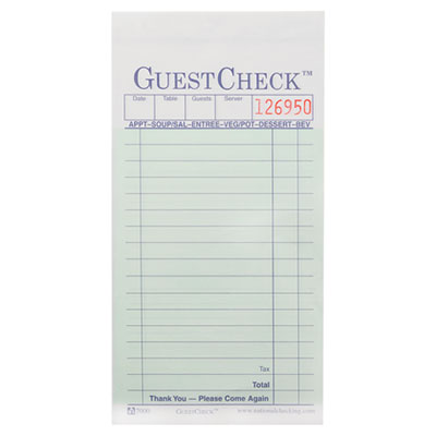 National Checking Company
Two-Part Carbonless
GuestCheck Pad, 3 2/5 x 6 3/4