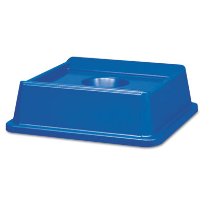 Rubbermaid Commercial
Untouchable Bottle &amp; Can
Recycling Top, Square, 20 1/8
x 20 1/8 x 6 1/4, Blue