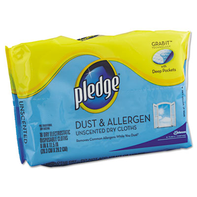 Pledge Dust &amp; Allergen Dry
Refill Cloths, White, 8 x 11
1/2, 32/Pack