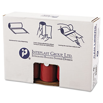 Inteplast Group Low-Density
Can Liner, 40 x 46,
45-Gallon, 1.30 Mil, Red,
20/Roll