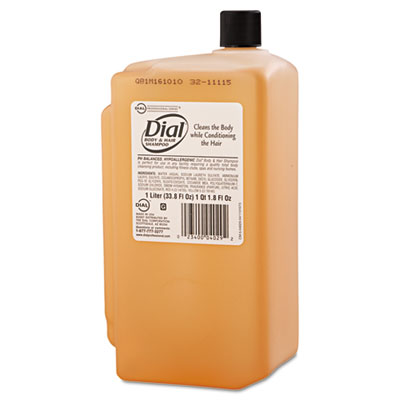 Dial Body &amp; Hair Shampoo,
Peach Scent, Clear Amber, 1
Liter Cartridge