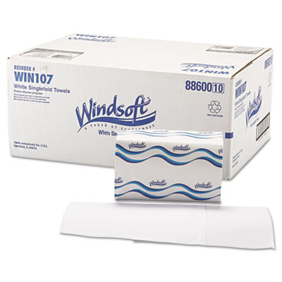 Windsoft Embossed Singlefold
Paper Towels, One-Ply, 9 9/20
x 9, White, 250/Pack