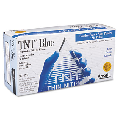 AnsellPro TNT Disposable
Nitrile Gloves, Non-powdered,
Blue, Large, 100 Gloves/Box