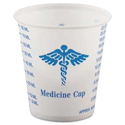 SOLO Cup Company Paper
Medical &amp; Dental Graduated
Cups, 3 oz., White/Blue,
100/Bag