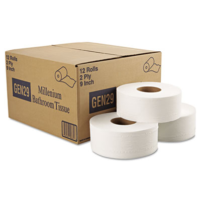 GEN Jumbo Bathroom Tissue, 2-Ply, White, 9&quot; Diameter