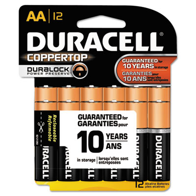 Duracell CopperTop Alkaline
Batteries with Duralock Power
Preserve Technology, AA, 12/Pk