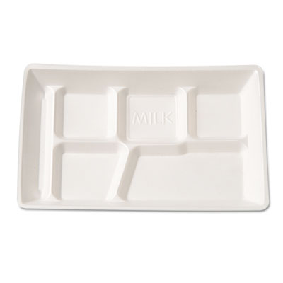 Genpak Foam School Tray, 6
Compartment, 12-1/2 x 8-1/2 x
1, White, 125/Bag