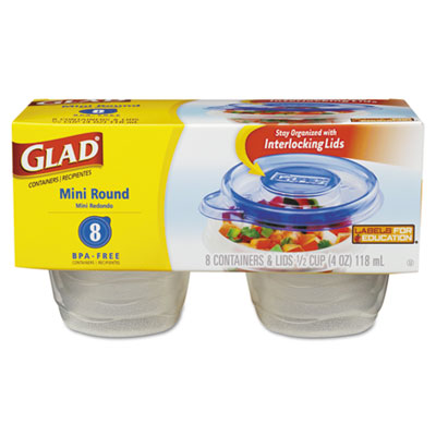 Glad GladWare Mini-Round Food
Container with Lid, 4 oz.,
Plastic, Clear