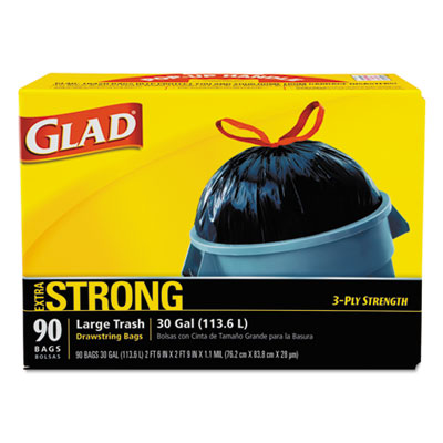 Glad Drawstring Outdoor Trash
Bags, 30 x 33, 30gal, 1.1mil,
Black, 90/Case