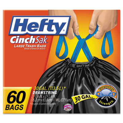Hefty Cinch Sak Large Drawstring Trash Bags, 30gal,