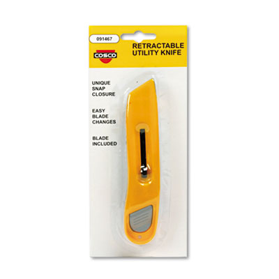 COSCO Plastic Utility Knife
w/Retractable Blade &amp; Snap
Closure, Yellow