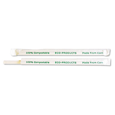 Eco-Products Compostable
Straws, 7 3/4&quot;, Corn Plastic,
Clear