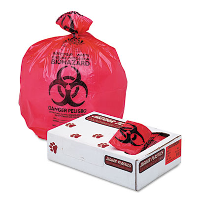 Jaguar Plastics Health Care
&quot;Bio-hazard&quot; Printed Liners,
1.3mil, 36 x 58, Red