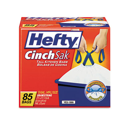 Hefty Cinch Sak Tall
Kitchen/Trash Bags, 13gal,
1.1mil, 24 x 27 3/8, White