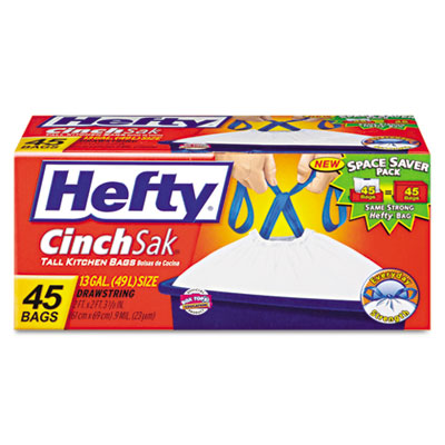 Hefty Cinch Sak Tall Kitchen
&amp; Trash Bags, 13 gal, White