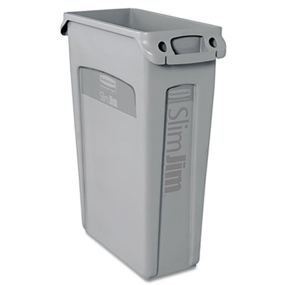 Rubbermaid Commercial Slim
Jim Receptacle, Venting
Channel, Rectangular,
Plastic, 23 gal, Gray