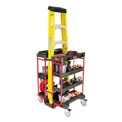 Rubbermaid Commercial Ladder
Cart w/Open Ends, 7-Shelf,
27w x 31-1/2d x 42h, Black/Red