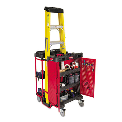 Rubbermaid Commercial Ladder
Cart w/Cabinet, 3-Shelf, 27w
x 31-1/2d x 42h, Black/Red