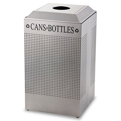 Rubbermaid Commercial
Silhouette Can/Bottle
Recycling Receptacle, Square,
Steel, 29 gal, Silver