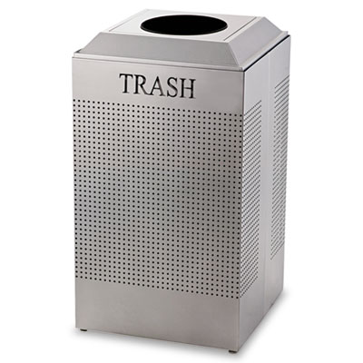 Rubbermaid Commercial
Silhouette Waste Receptacle,
Square, Steel, 29 gal, Silver
Metallic