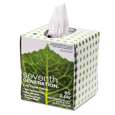 Seventh Generation 100%
Recycled Facial Tissue,
2-Ply, Pop-up Cube Box