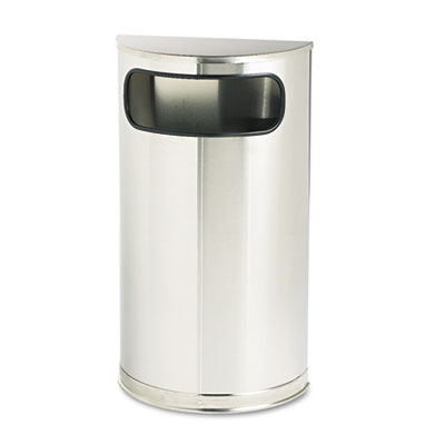 Rubbermaid Commercial
European &amp; Metallic Series
Receptacle, Half-Round, 9
gal, Satin Stainless