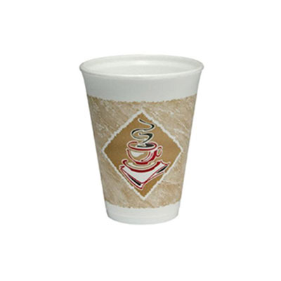 Dart Caf G Hot/Cold Cups,
Foam, 20oz, White w/Brown &amp;
Red