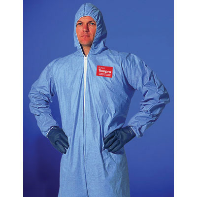 DuPont Tempro Elastic-Cuff Hooded Coveralls, Blue,