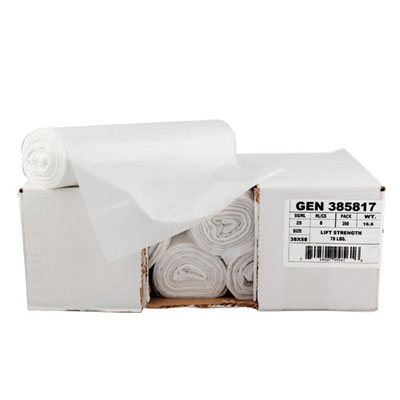 GEN High-Density Can Liner,
30 x 36, 30-Gallon, 13 Micron
Equivalent, Clear, 25/Roll