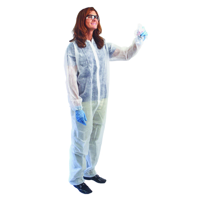 Impact Disposable Coveralls
with Collar, Large, White,
Spun Bond Polypropylene