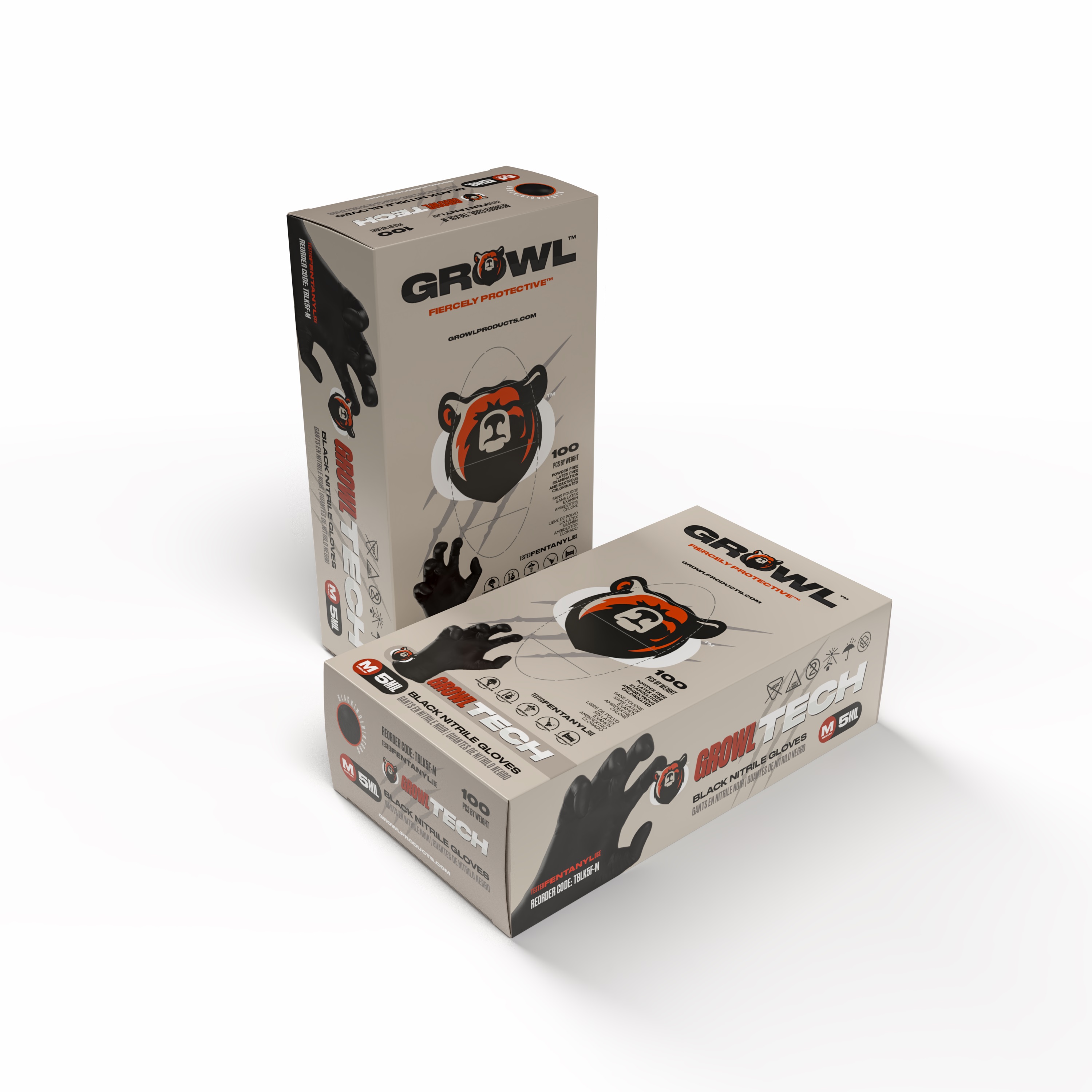 LARGE GROWLTECH 5 Black Exam  PF Nitrile Glove 100/BX 
