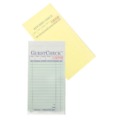 National Checking Company
Guest Check Pad, 3-1/2 x
6-3/4, Two-Part Carbonless