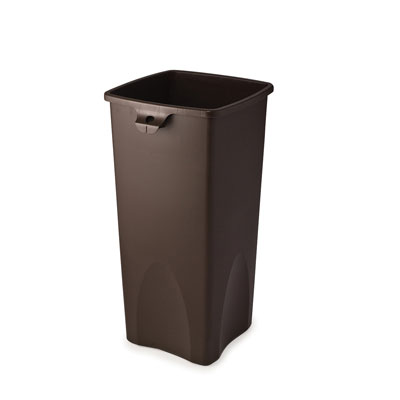 Rubbermaid Commercial
Untouchable Waste Container,
Square, Plastic, 23gal, Brown