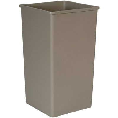 Rubbermaid Commercial
Untouchable Waste Container,
Square, Plastic, 50 gal, Beige