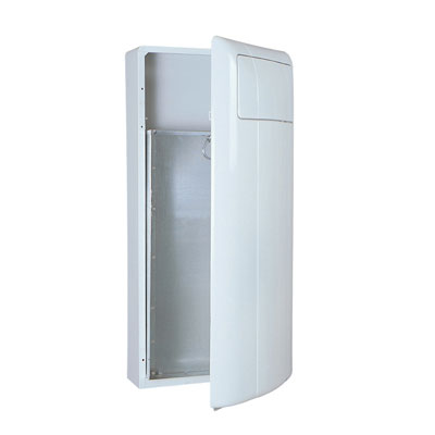 Rubbermaid Commercial
Wall-Mounted Receptacle,
Rectangular, Plastic, White