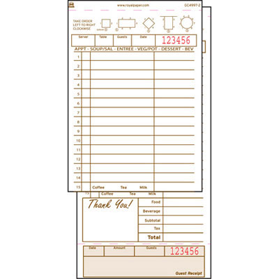Royal Guest Check Book,
Carbonless Duplicate, 4 1/5 x
8 1/2, 200/Pack