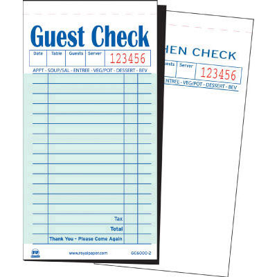 Royal Guest Check Book,
Carbon Duplicate, 3 1/2 x 6
7/10